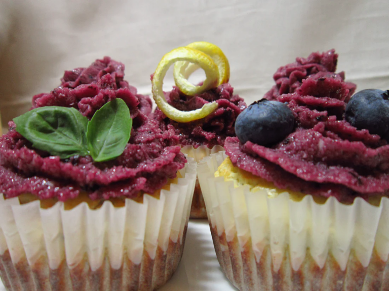 Lemon Poppy Cupcakes with Blueberry Basil Frosting Recipe